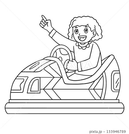 Amusement Park Girl Riding a Bumper Car Isolated Amusement Park Girl Riding a Bumper Car Isolated 133946789