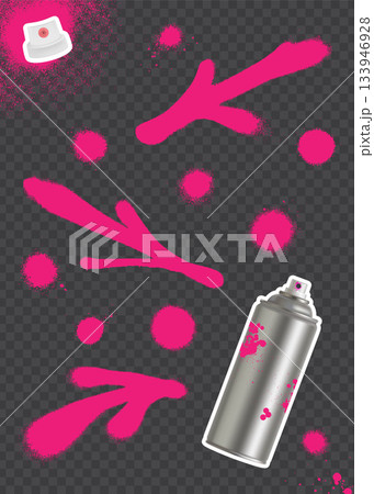 Spray paint streaks and drips with metallic aerosol can on transparent background. Spray paint streaks and drips with metallic aerosol can on transparent background. 133946928