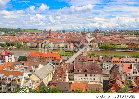 Aerial view of old town of Wurzburg, part of the Romantic Road, Franconia, Bavaria, Germany 133947089