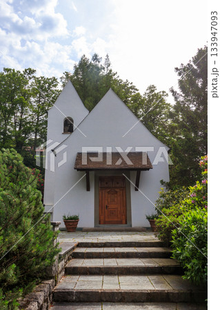 Burgenstock Chapel from 1897, made famous in 1954 when actors Audrey Hepburn and Mel Ferrer were married there. Canton of Nidwalden, Switzerland Burgenstock Chapel from 1897, made famous in 1954 when actors Audrey Hepburn and Mel Ferrer were married there. Canton of Nidwalden, Switzerland 133947093
