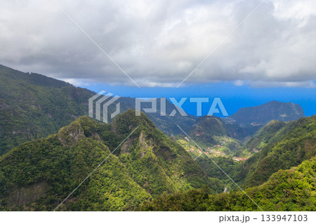 Panoramic views from Miradouro dos Balcoes viewpoint in Ribeiro Frio National park in Madeira, Portugal Panoramic views from Miradouro dos Balcoes viewpoint in Ribeiro Frio National park in Madeira, Portugal 133947103