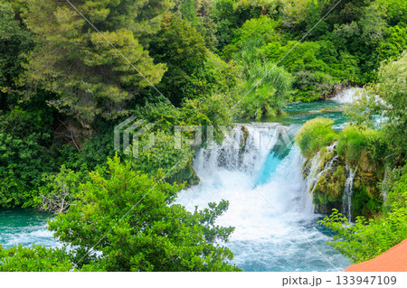 View of powerful Skradinski Buk waterfall in Krka National Park, Croatia 133947109