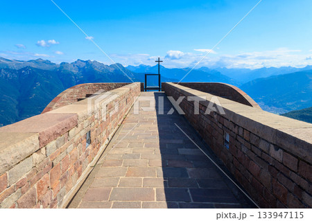 Santa Maria degli Angeli Chapel on the Monte Tamaro by the Swiss architect Mario Botta in Canton Ticino, Switzerland Santa Maria degli Angeli Chapel on the Monte Tamaro by the Swiss architect Mario Botta in Canton Ticino, Switzerland 133947115
