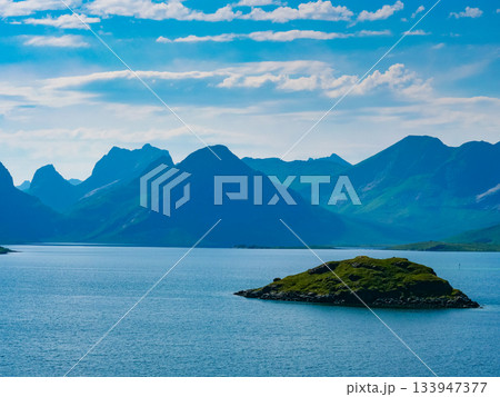 Fjord and mountains landscape. Lofoten islands Norway Fjord and mountains landscape. Lofoten islands Norway 133947377