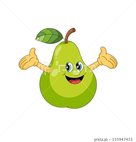 Cute Pear Cartoon Character Vector. Happy Fruit Mascot Illustration Vector Cute Pear Cartoon Character Vector. Happy Fruit Mascot Illustration Vector 133947433