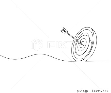 Arrow Hitting Target Line Art Vector. Goal Achievement Minimal Sketch Vector 133947445