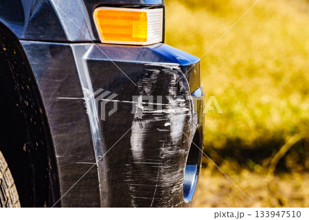 Rear bumper of black car get damaged by accident. Rear bumper of black car get damaged by accident. 133947510