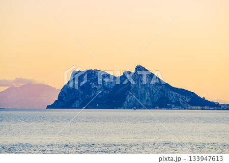 Seascape and Gibraltar rock on horizon 133947613