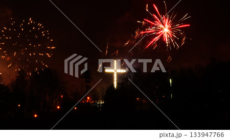 Colorful fireworks at holiday night 133947766