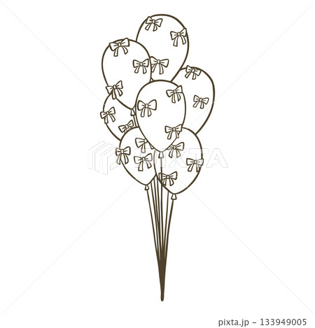 Balloons bundle decorated with bows vector doodle illustration, festive helium air balloons for birthday, party, holiday 133949005