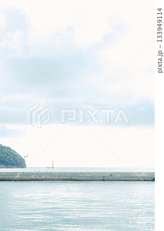 山あいの町に広がる静かな漁港風景。穏やかな水面に並ぶ漁船とローカルな町並み 山あいの町に広がる静かな漁港風景。穏やかな水面に並ぶ漁船とローカルな町並み 133949114