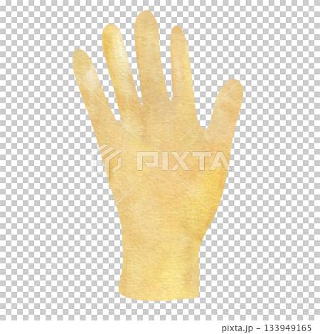 Single yellow rubber glove for cleaning and household chores. Bright watercolor illustration isolated on a white background. Functional design for domestic lifestyle themes, gardens. Single yellow rubber glove for cleaning and household chores. Bright watercolor illustration isolated on a white background. Functional design for domestic lifestyle themes, gardens. 133949165