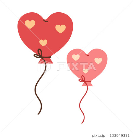 Heart-shaped balloons. Red and pink festive element. Flat style illustration. 133949351
