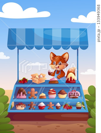 Cute fox pastry stall illustrationのイラスト素材 [133949368] - PIXTA