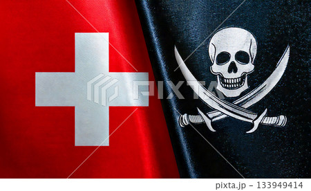 スイスの国旗と海賊旗 スイスの国旗と海賊旗 133949414