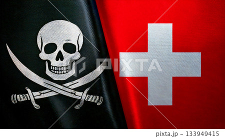 スイスの国旗と海賊旗 133949415