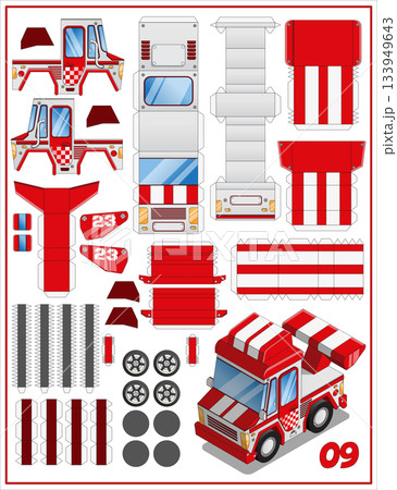 Fun sports van. A set for making a paper model. Isolated on white background. Vector illustration. 133949643