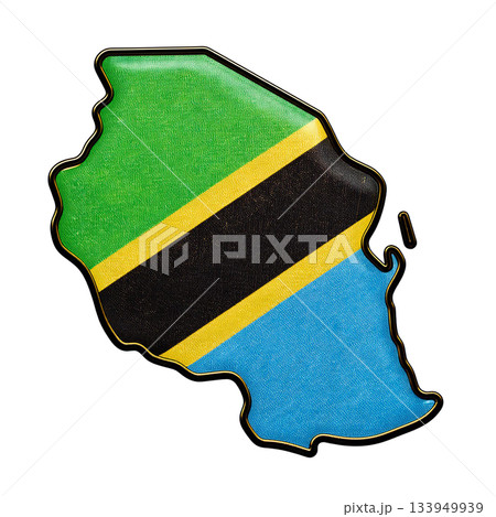 地図の形をしたタンザニアの国旗のブローチ 133949939