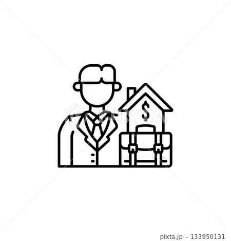 real estate seller vector icon. real estate icon outline style. perfect use for logo, presentation, website, and more. simple modern icon design line style real estate seller vector icon. real estate icon outline style. perfect use for logo, presentation, website, and more. simple modern icon design line style 133950131