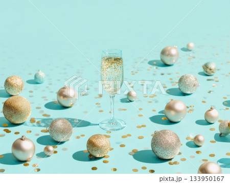 Festive champagne glass on mint background 133950167