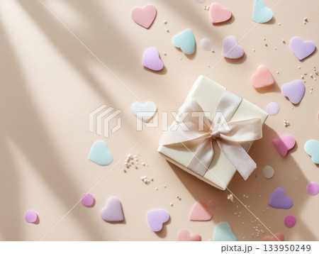 Gift box with pink hearts on pastel backgroundのイラスト素材 [133950249] - PIXTA