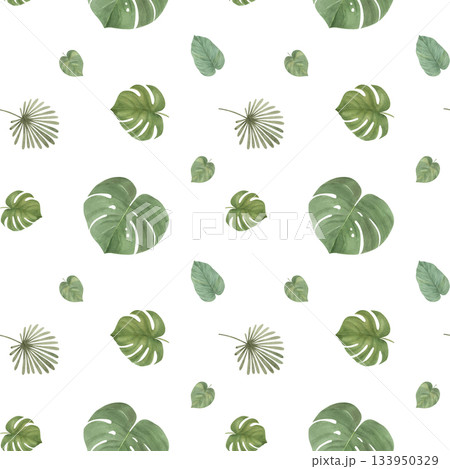 Seamless childish watercolor pattern with jungle leaves. Cute pattern, African safari Seamless childish watercolor pattern with jungle leaves. Cute pattern, African safari 133950329