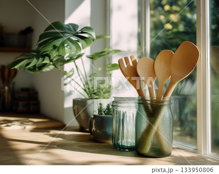 Sustainable kitchen interior with natural light 133950806