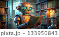 The robot is reading a paper book. Reading and learning difficulties. 133950843