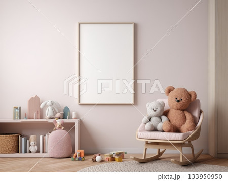 Scandinavian Nursery Mockup with Double Blank Poster Frames Scandinavian Nursery Mockup with Double Blank Poster Frames 133950950