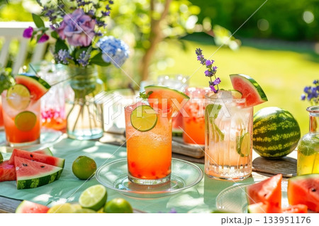 Watermelon Lime Patio Mocktails Watermelon Lime Patio Mocktails 133951176