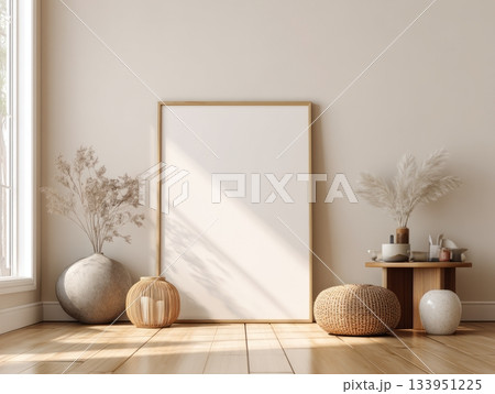 Neutral Poster Mockup with Pampas Grass and Cozy Decor 133951225