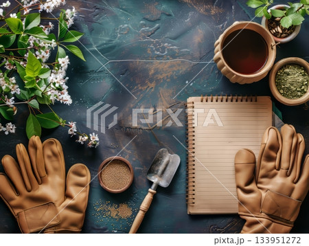 Gardening notes and seeds flat lay Gardening notes and seeds flat lay 133951272