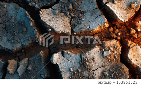 Cracked Earth Texture with Warm Light 133951325