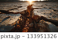 Cracked Earth Texture with Warm Light 133951326