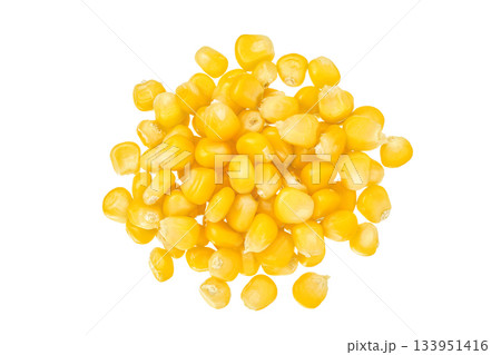 corn seeds isolated on white background. Top view. Flat lay corn seeds isolated on white background. Top view. Flat lay 133951416