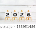 Upcoming 2026 New Year with Art Board over white wood background. 133951486