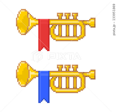 旗付きの管楽器のピクセルイラストレーション 旗付きの管楽器のピクセルイラストレーション 133951869
