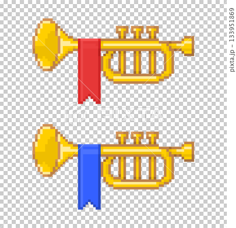 旗付きの管楽器のピクセルイラストレーション 旗付きの管楽器のピクセルイラストレーション 133951869