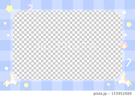Cute blue checkered rocking horse frame (transparent) 133952089