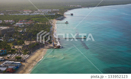 Bayahibe beach with smooth green water 133952123