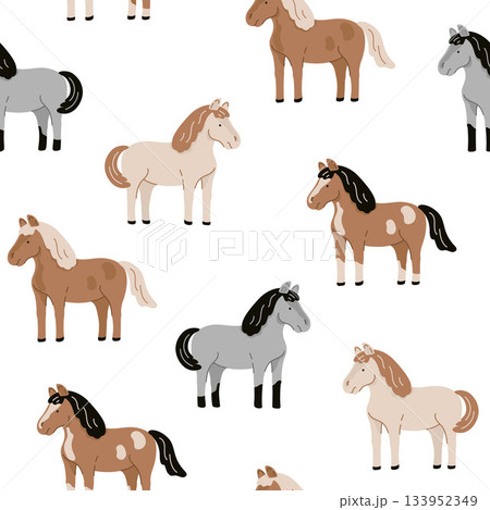 Seamless pattern with horses. Flat vector illustration isolated on white background	 133952349