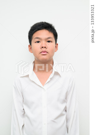 Asian Teenage Boy Student Studio Portrait on White Background 133953321