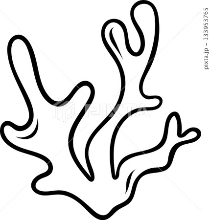 Hand-drawn black and white icon of sea coral, sketch style illustration of underwater marine life. Simple doodle for ocean themes and marine biology concepts 133953765