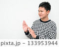Asian Teenage Boy Studio Portrait on White Background Refusing Something 133953944