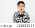Asian Teenage Boy Studio Portrait on White Background Looking Scared and Afraid Biting Nails 133953945