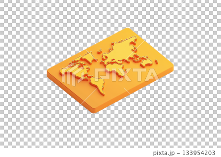 An orange relief map featuring continents and countries in a three-dimensional design. 133954203