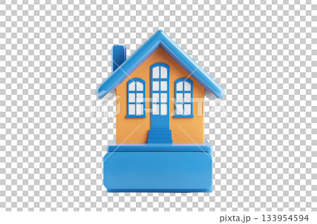 A colorful toy house with a blue roof, large windows, and a welcoming entrance, designed for imaginative play. A colorful toy house with a blue roof, large windows, and a welcoming entrance, designed for imaginative play. 133954594
