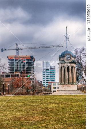 The old City Hall clock tower in Victoria Park, Kitchener, Ontario, Canada. 133955040