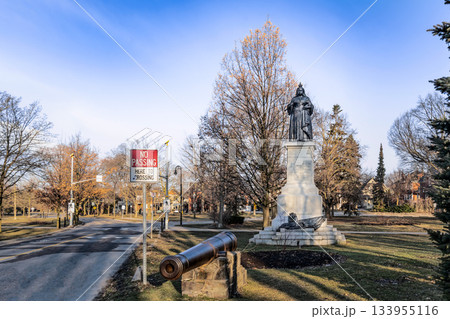 View at the Queen Victoria monument located in Victoria Park in town of Kitchener, Ontario, Canada. View at the Queen Victoria monument located in Victoria Park in town of Kitchener, Ontario, Canada. 133955116