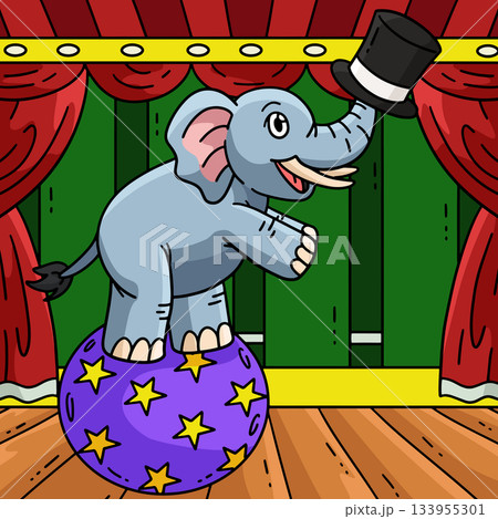 Circus Elephant Colored Cartoon Illustration  133955301
